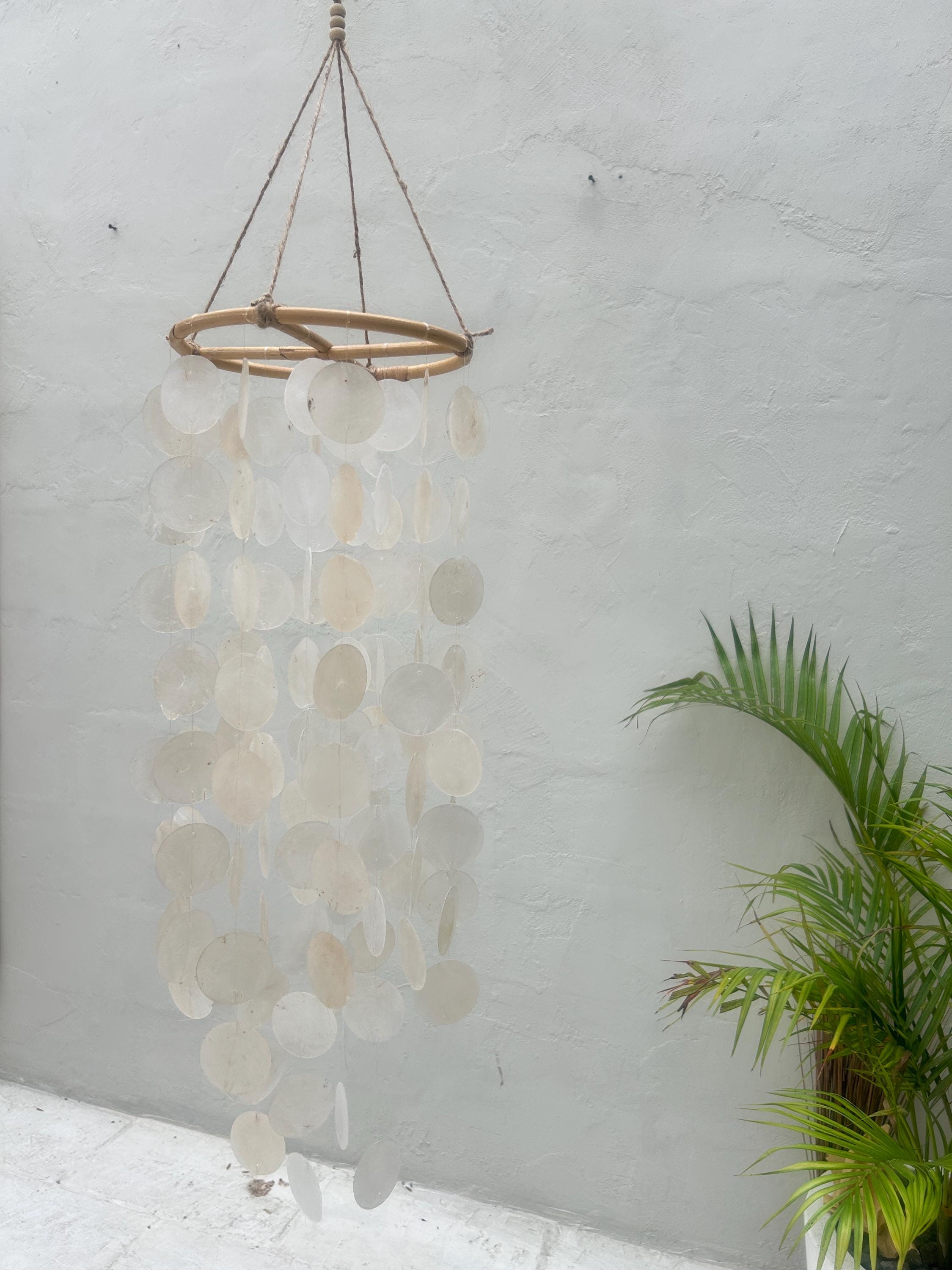 Large White Round capiz shells wind chime
