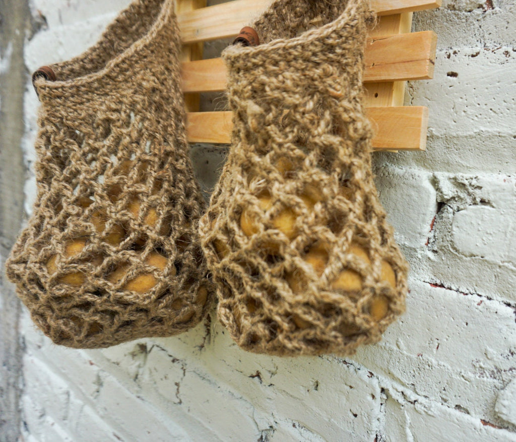 Jute Mesh Hanging Basket – Handmade Farmhouse Kitchen Storage