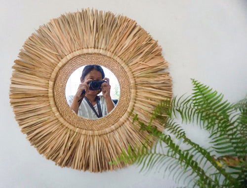 Boho Raffia Mirror – Handmade Natural Wall Decor