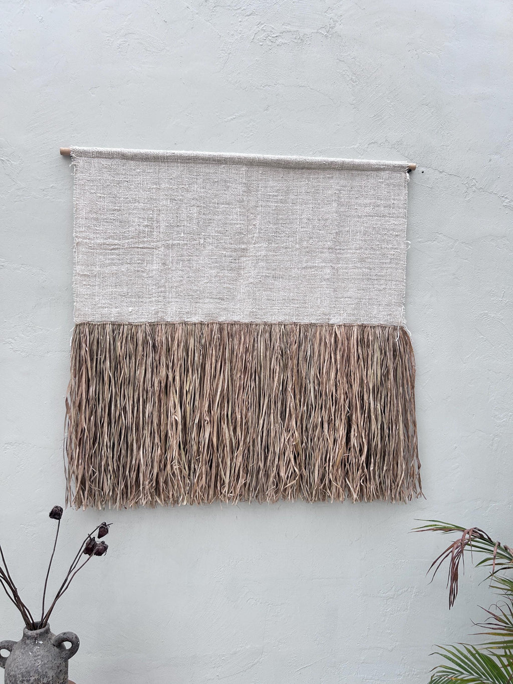 Minimalist White Textile Raffia Wall Tapestry – Japandi Boho Decor