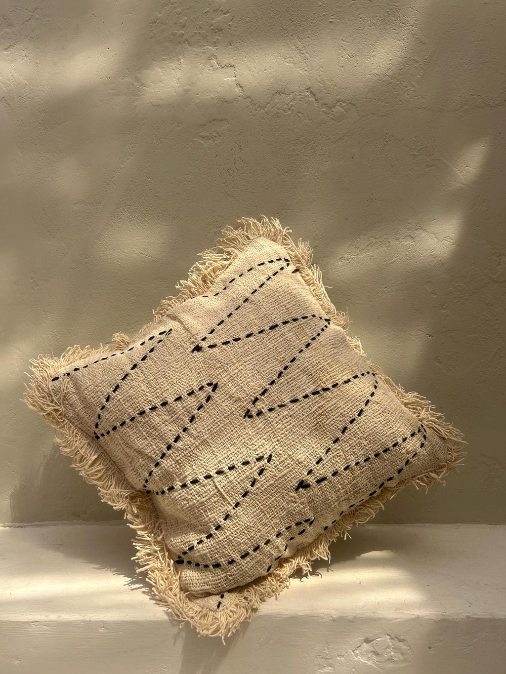 White Boho Pillow Cover with Fringe