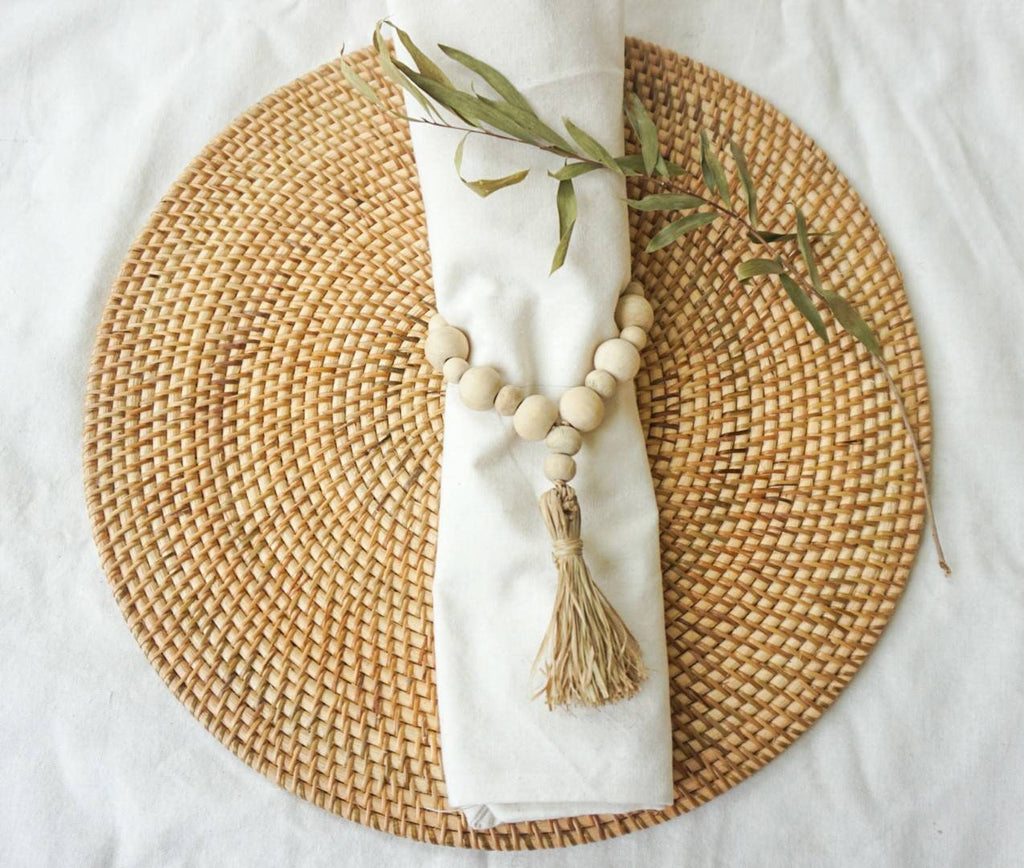 Farm house wooden bead napkin ring | Wood beads napkin holder | Boho napkin holder | Set of 4| Farmhouse table setting