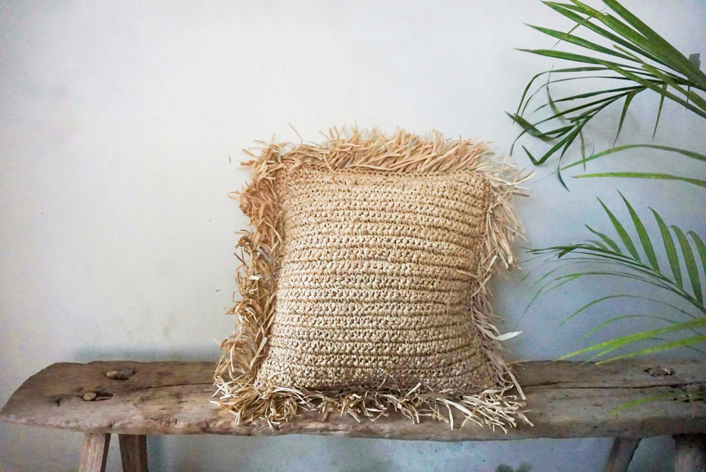 Boho Raffia Throw Pillow Cover