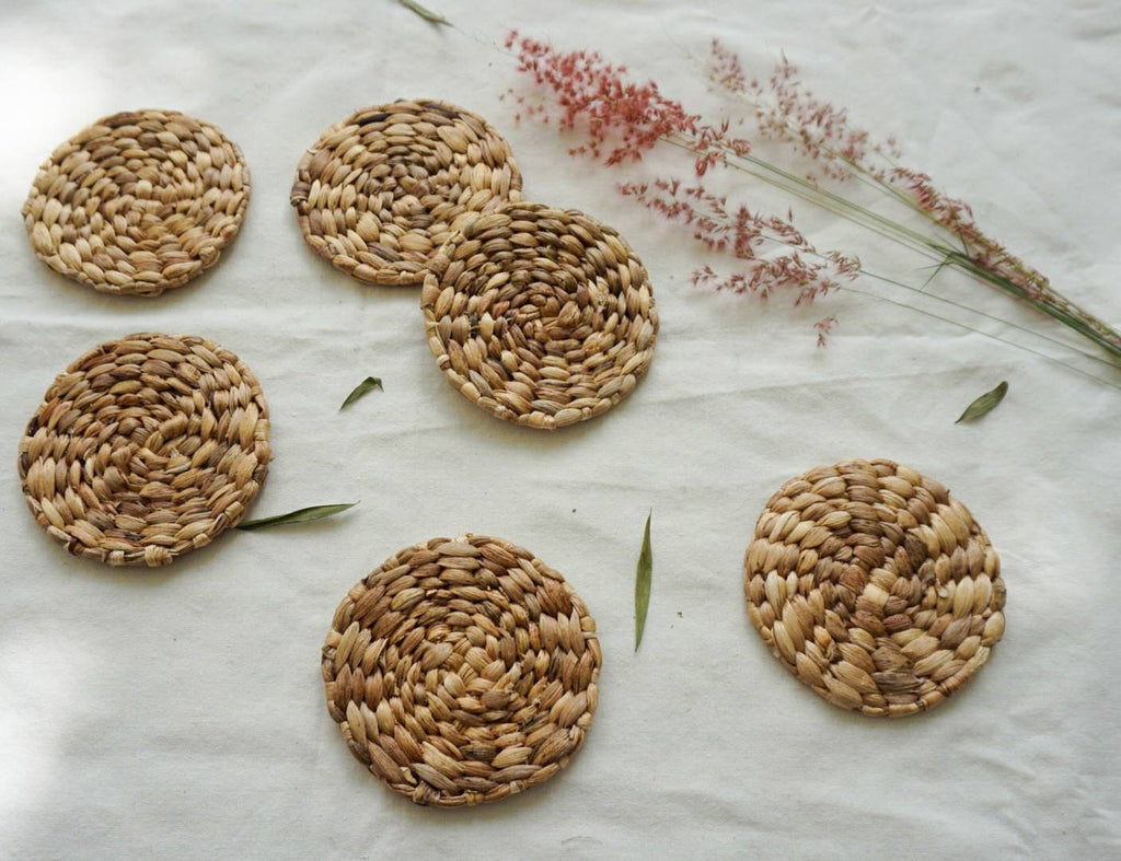 Round Water Hyacinth Coasters – Natural Woven Set