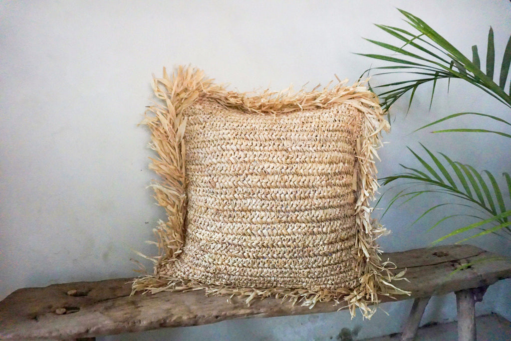 Boho Raffia Throw Pillow Cover