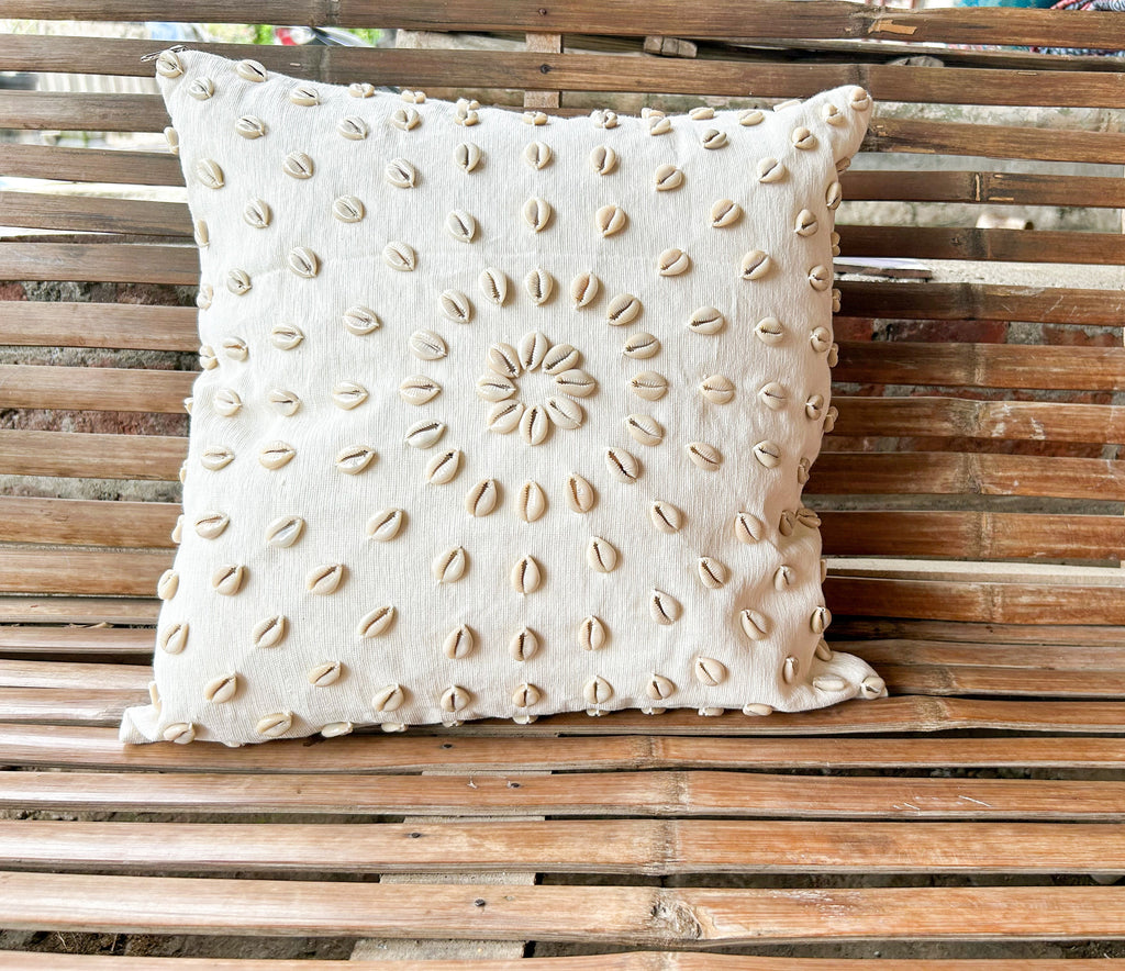 Boho White Shells Pillow Cover – Coastal Chic Decor