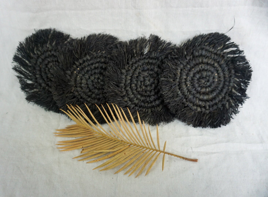Black Raffia Woven Coasters