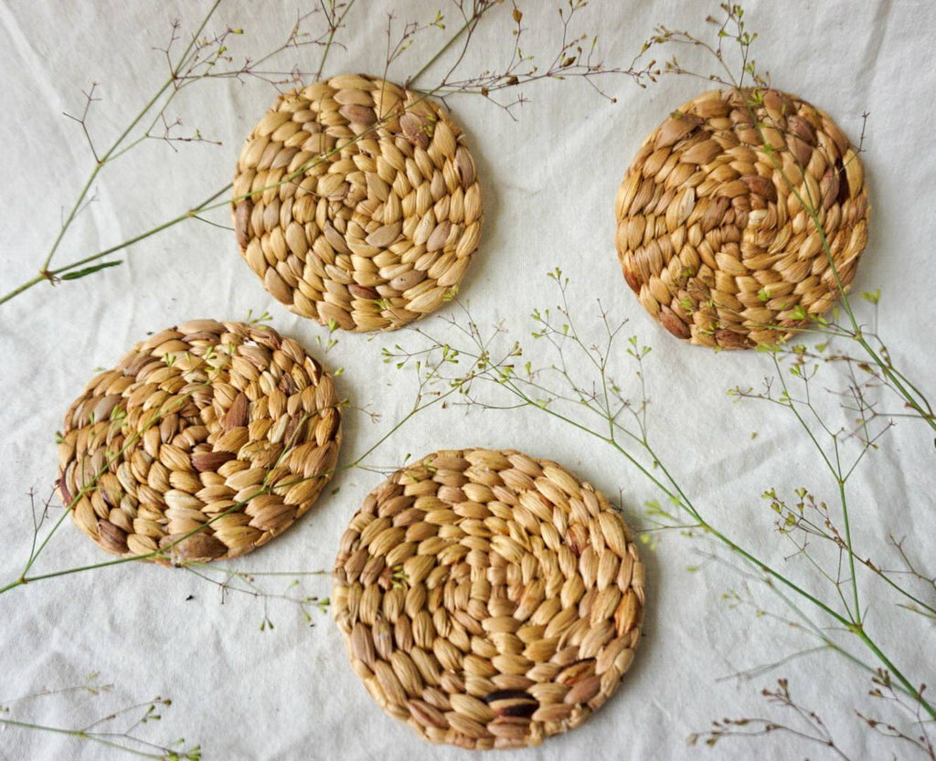 Round Water Hyacinth Coasters – Natural Woven Set