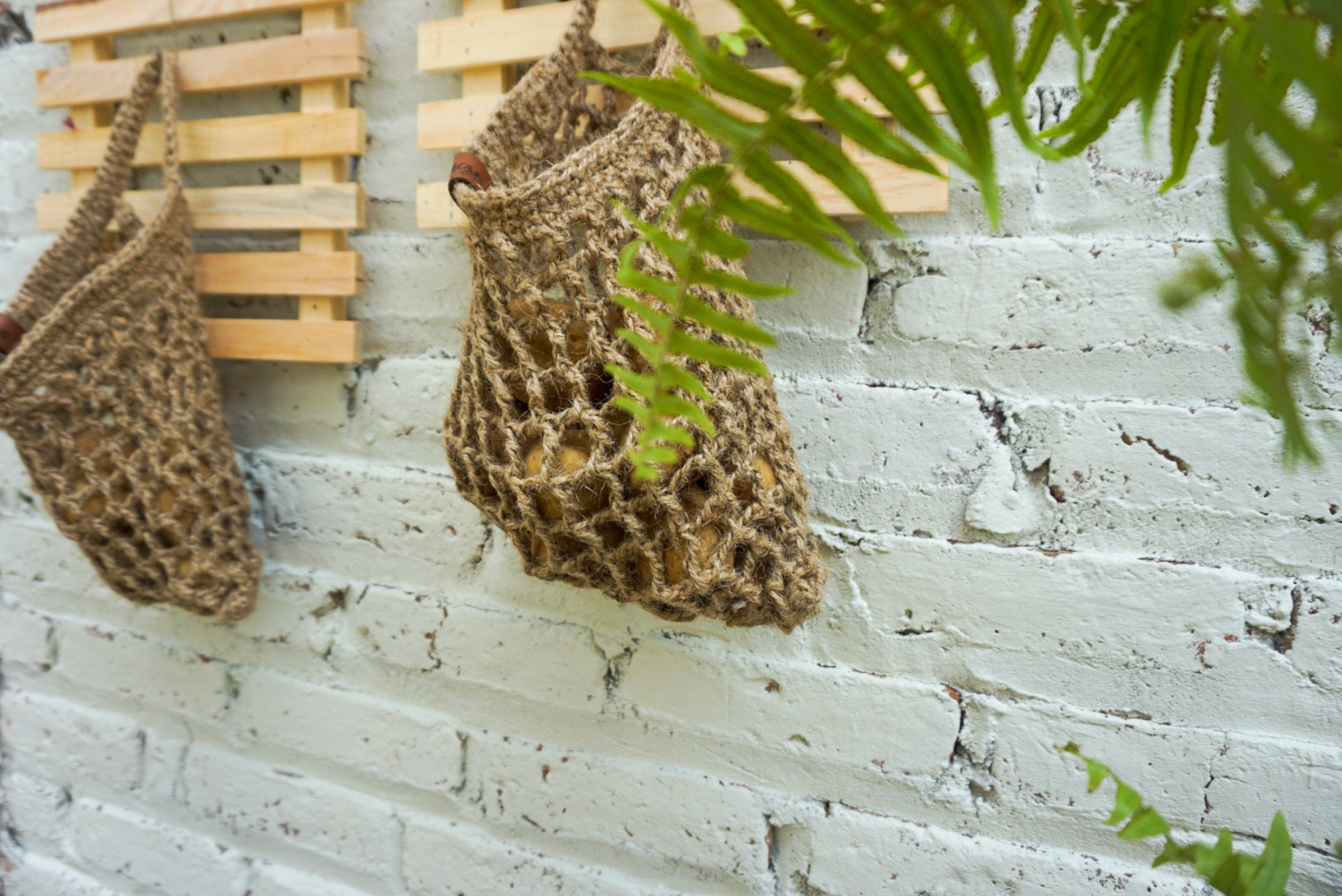 Jute fruit hanging basket for fall | vegetable jute mesh hanging basket | handmade kitchen hanging basket