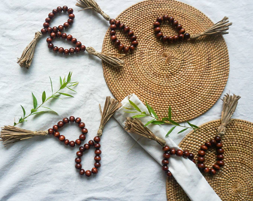 Wood beaded rustic napkin ring | boho wood beads napkin holder for wedding | farm house wedding napkin ring