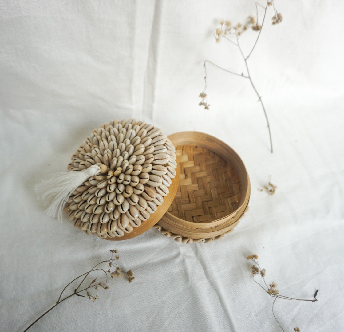Balinese decorative basket | beaded sea shell basket | Balinese bamboo basket