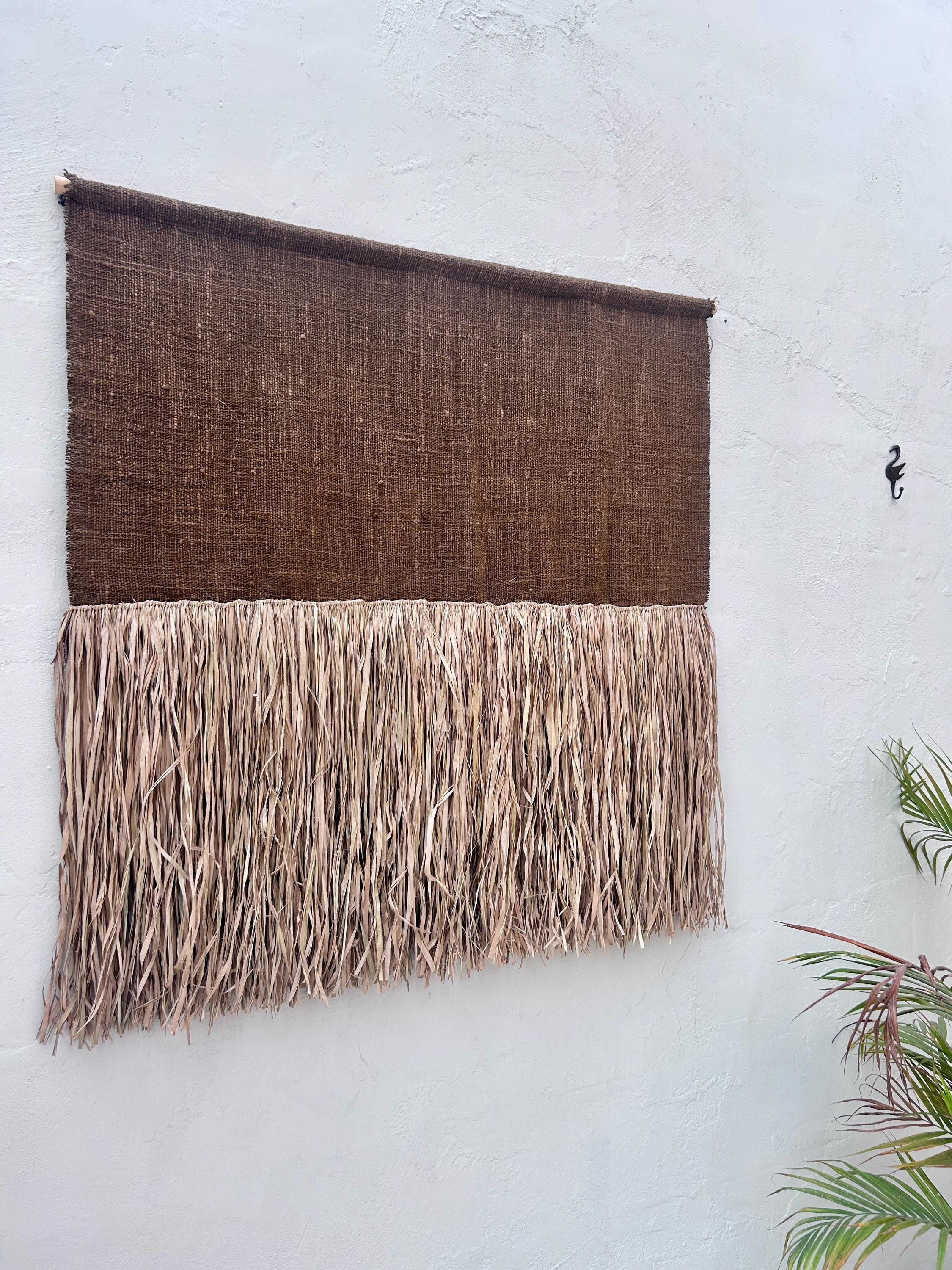 Brown Raffia Wall Hanging – Minimalist Japandi Wabi Sabi Decor