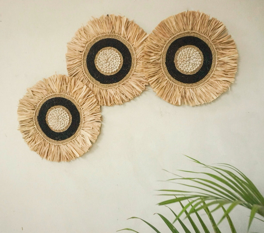 Set of 3 Black Seagrass Beads Wall Decor – Coastal Boho Hanging