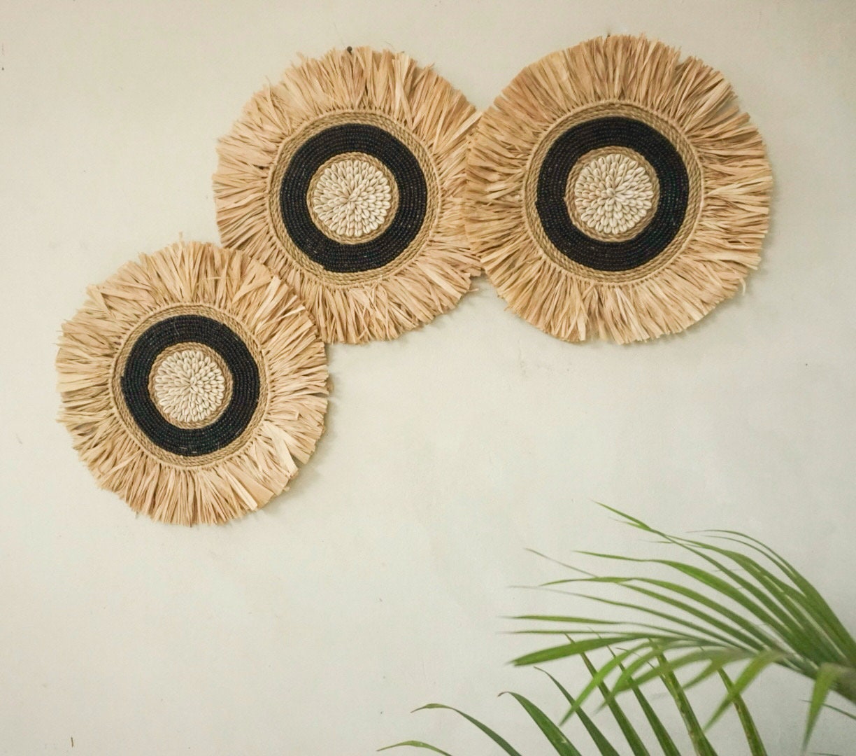 Set of 3 Black Seagrass Beads Wall Decor – Coastal Boho Hanging