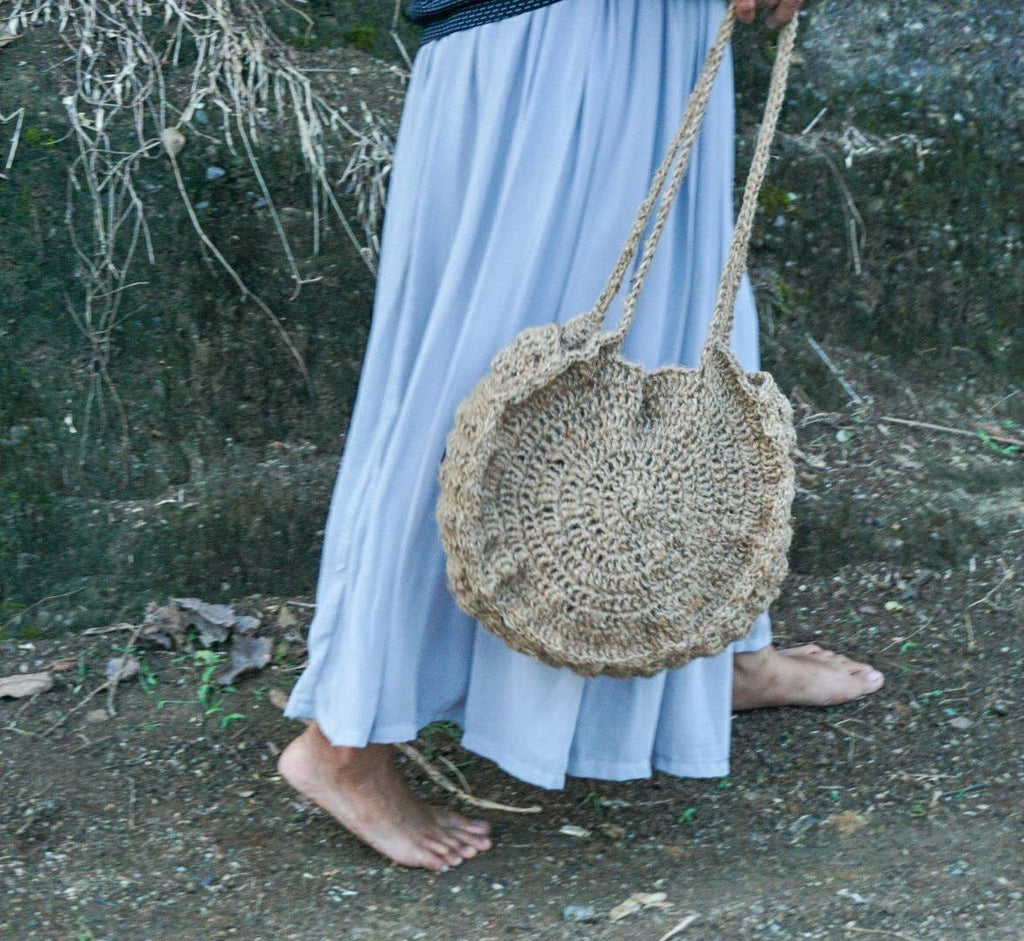 Round handwoven crochet bag |jute round tote | round jute shoulder bag