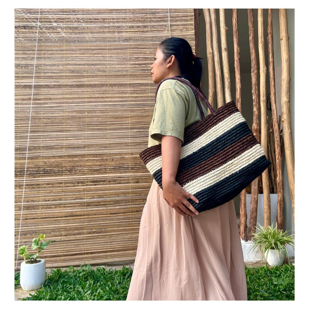 Large Striped Raffia Crochet Beach Bag – Summer Tote