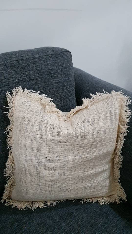 Boho White Pillow Cover with Fringe