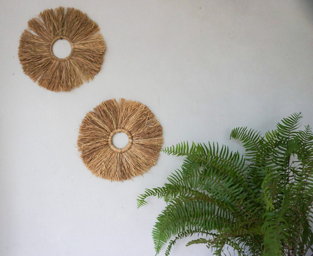 Set of 3 Seagrass Fringe Round Wall Decor