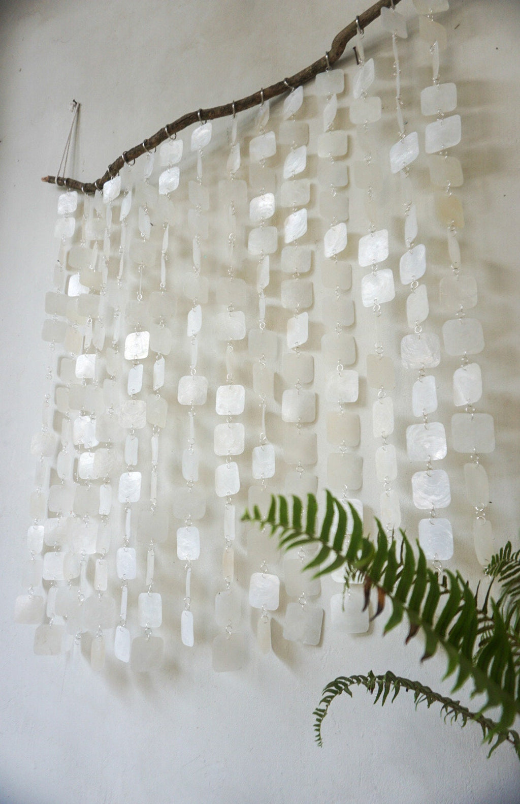 Square White capiz shell wall hanging | Beach house white shell wall hanging | Christmas boho wall hanging | Fall bohemian shell decor