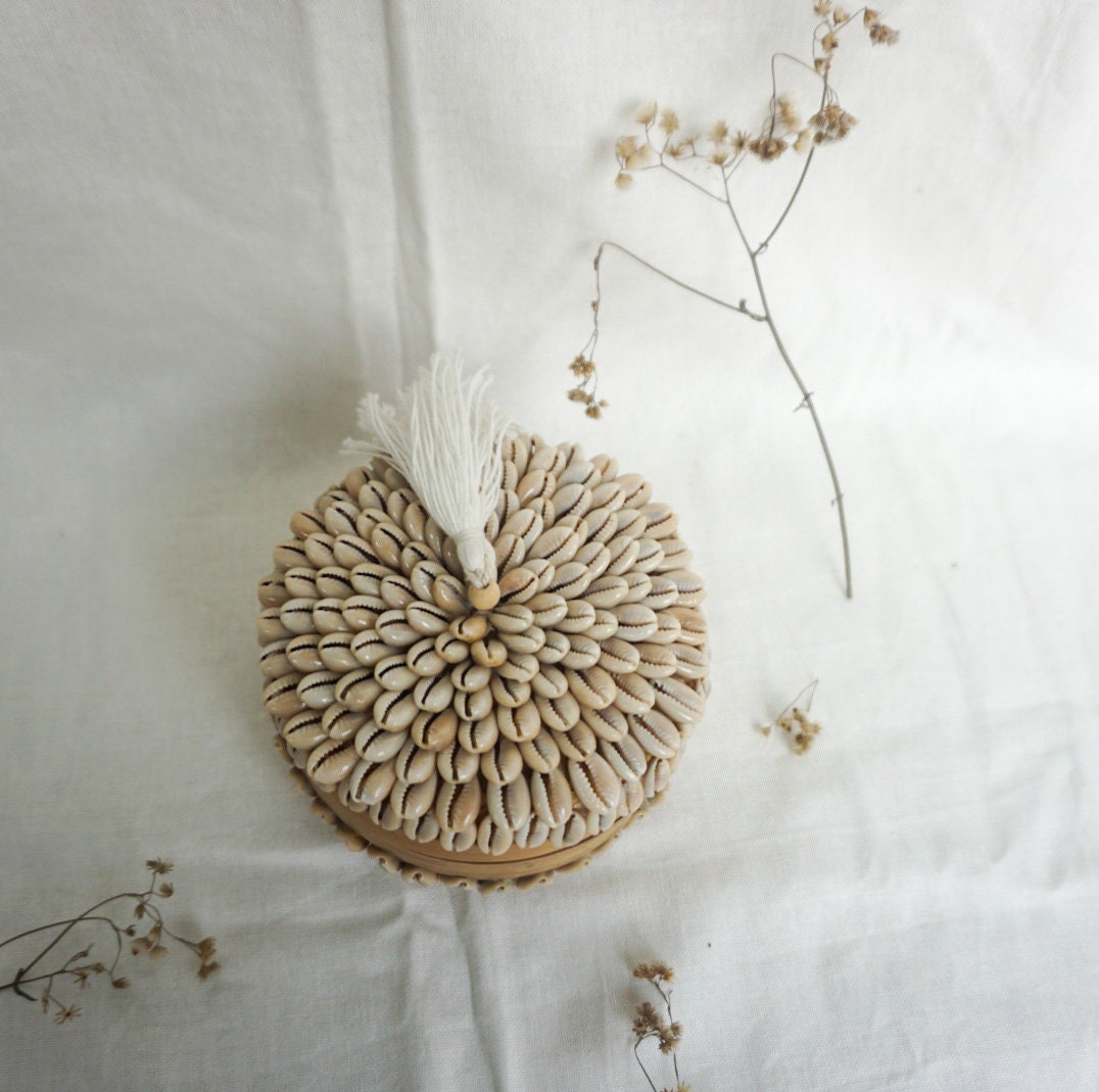 Balinese decorative basket | beaded sea shell basket | Balinese bamboo basket