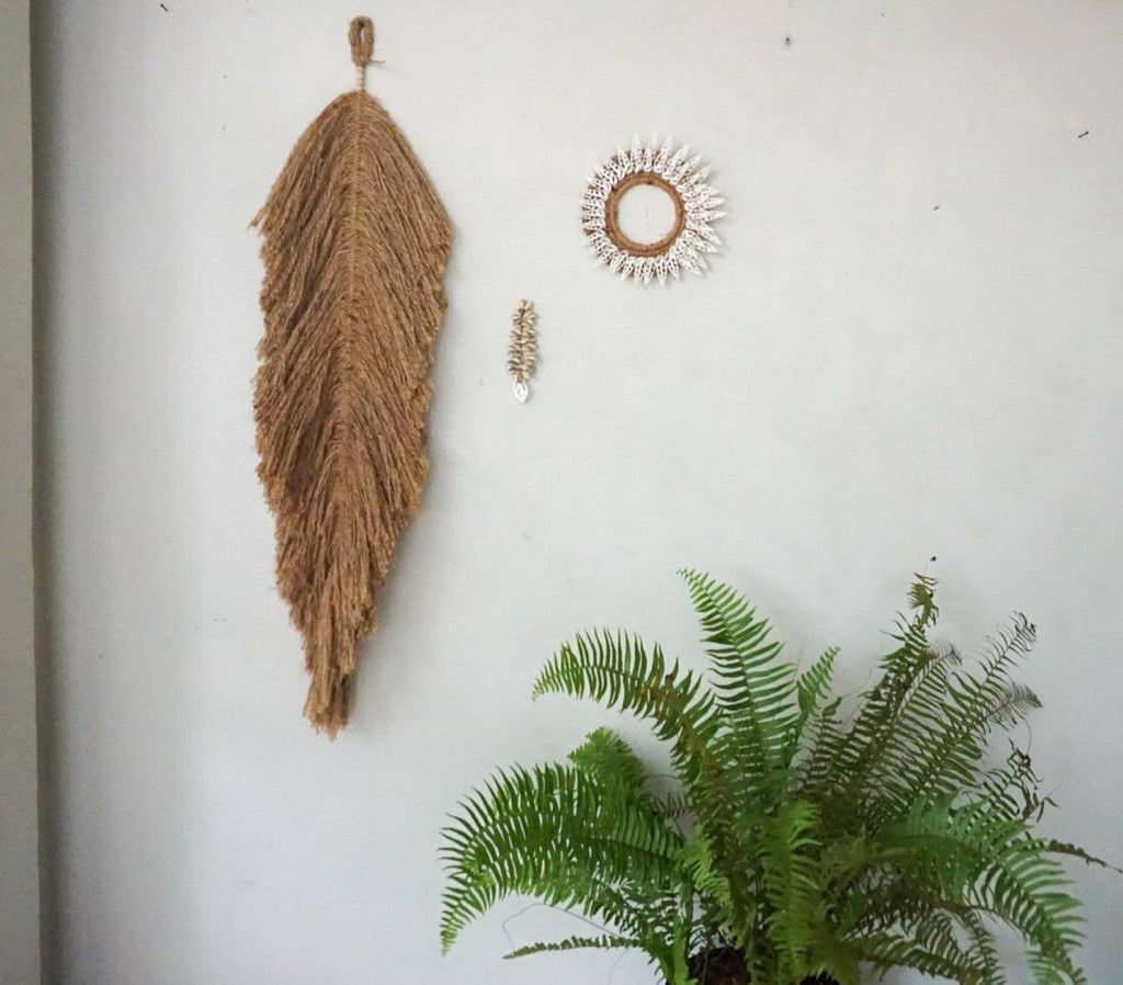 Jute boho feather macrame | boho leaf wall decor | bohemian wall hanging macrame | Giant jute feather wall hanging