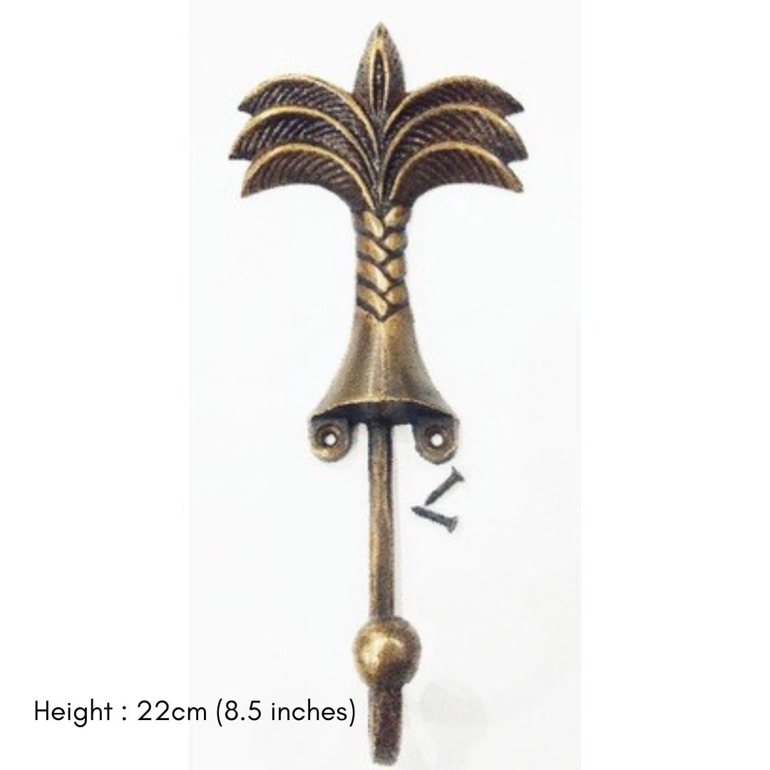 6.5 - 8.5 inches pairs palm tree shape hook | solid brass hook | brass hook vintage look