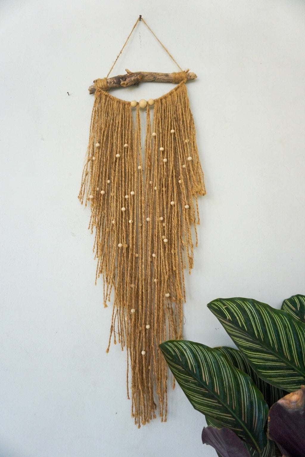 Driftwood Jute Macramé Wall Hanging with Wooden Beads