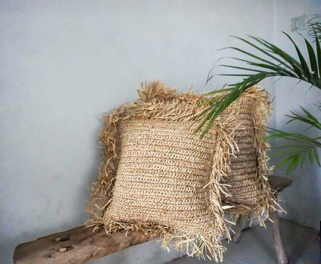 Boho Raffia Throw Pillow Cover