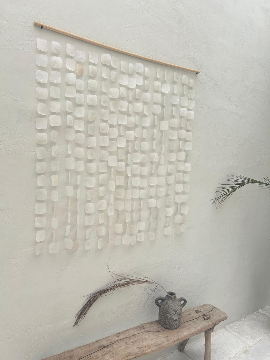Square White capiz shell wall hanging | Beach house white shell wall hanging | Christmas boho wall hanging | Fall bohemian shell decor