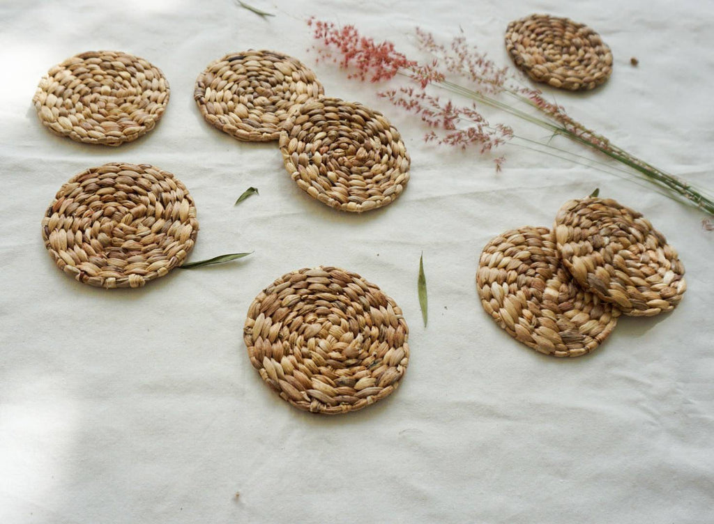 Round Water Hyacinth Coasters – Natural Woven Set
