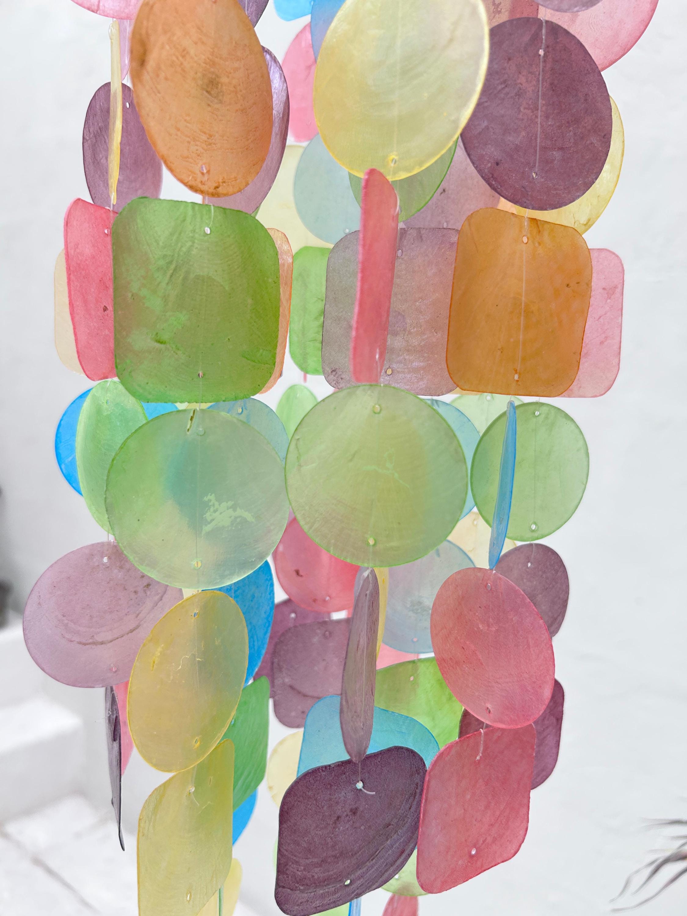 Large Rainbow Pastel Color Capiz Shell Wind Chime