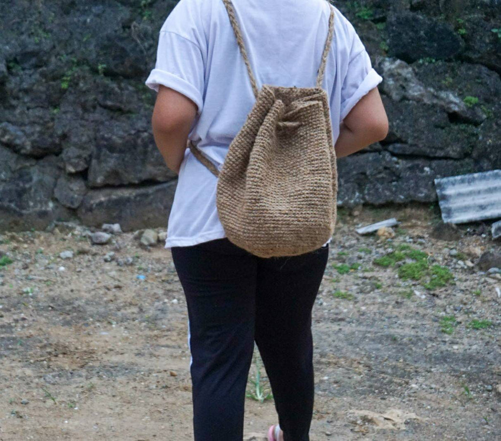 Small Jute Crochet Bucket Backpack – Handmade Gift