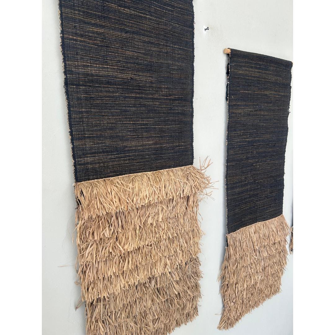 Black Modern Mediterranean raffia art