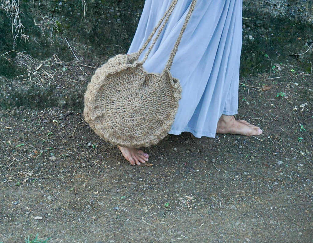 Round handwoven crochet bag |jute round tote | round jute shoulder bag