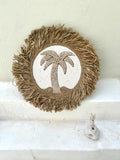 Sea Shells Palm with Raffia fringes boho wall hanging