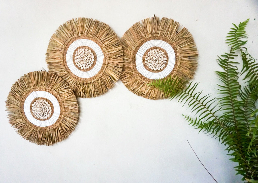 Set of 3 White Seagrass Beads Wall Decor – Coastal Hanging