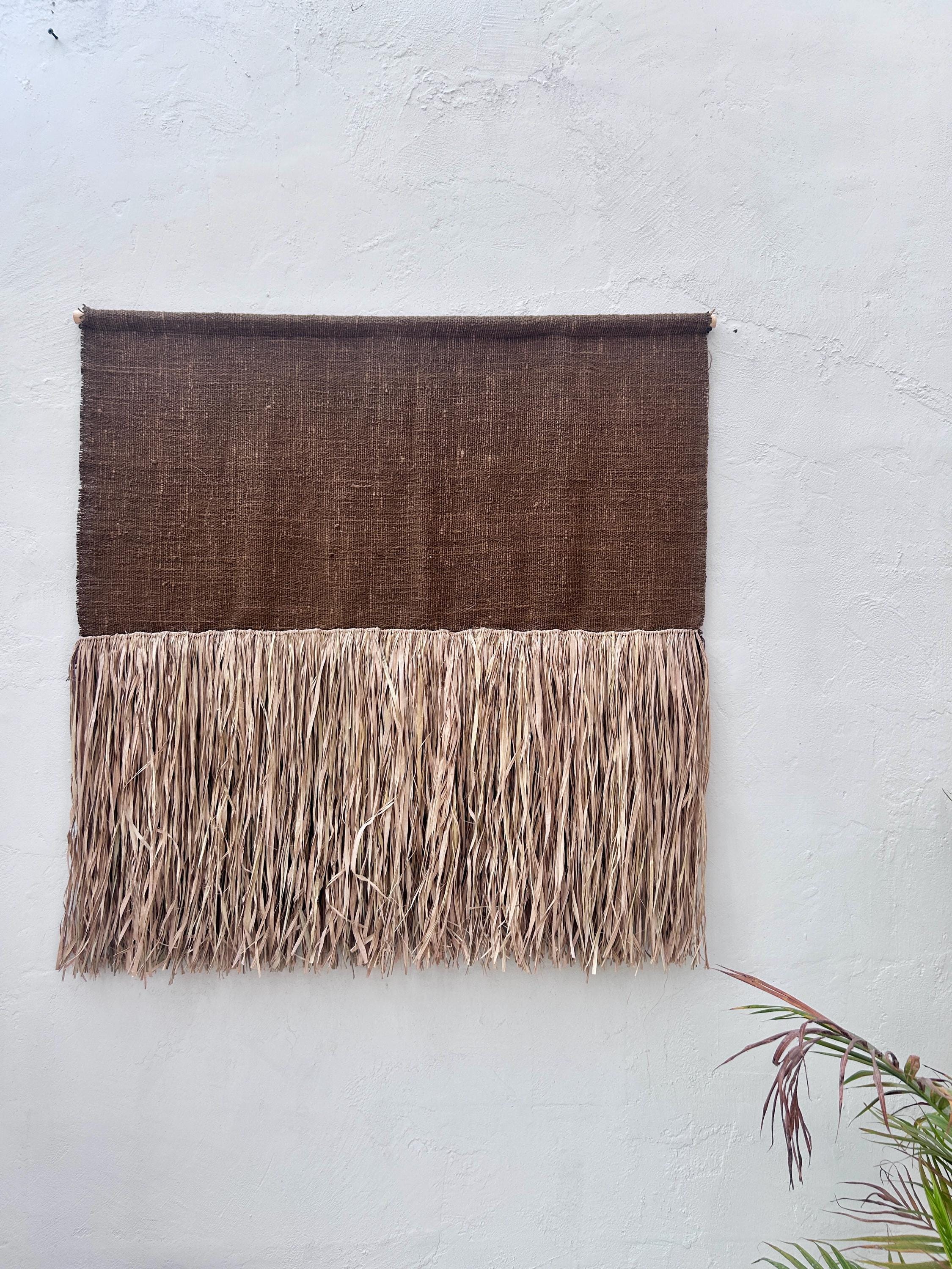 Brown Raffia Wall Hanging – Minimalist Japandi Wabi Sabi Decor