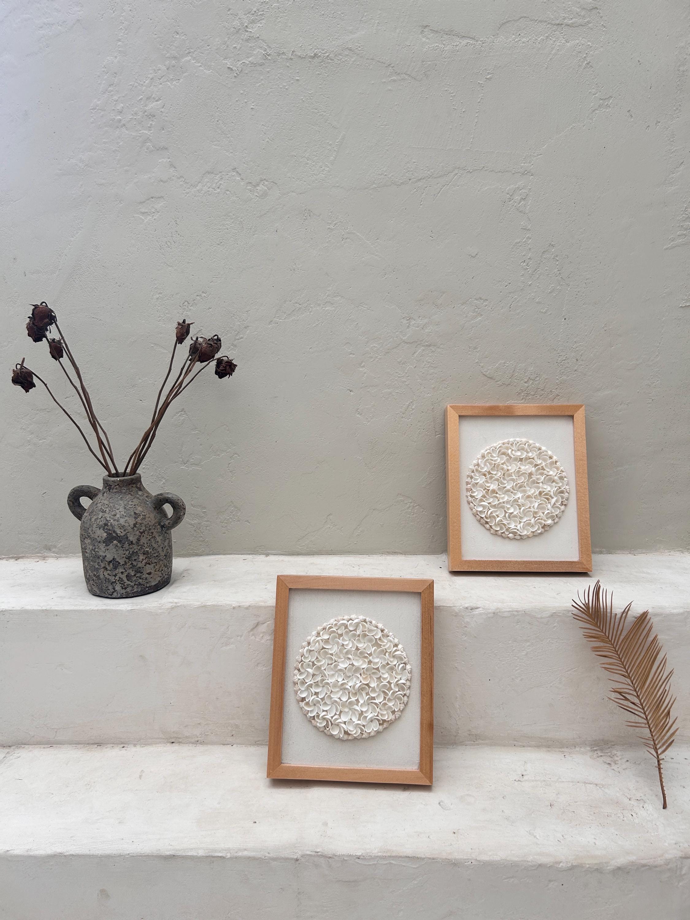 White Shell Wall Art in Frame – Boho Beach House Coastal Wall Decor
