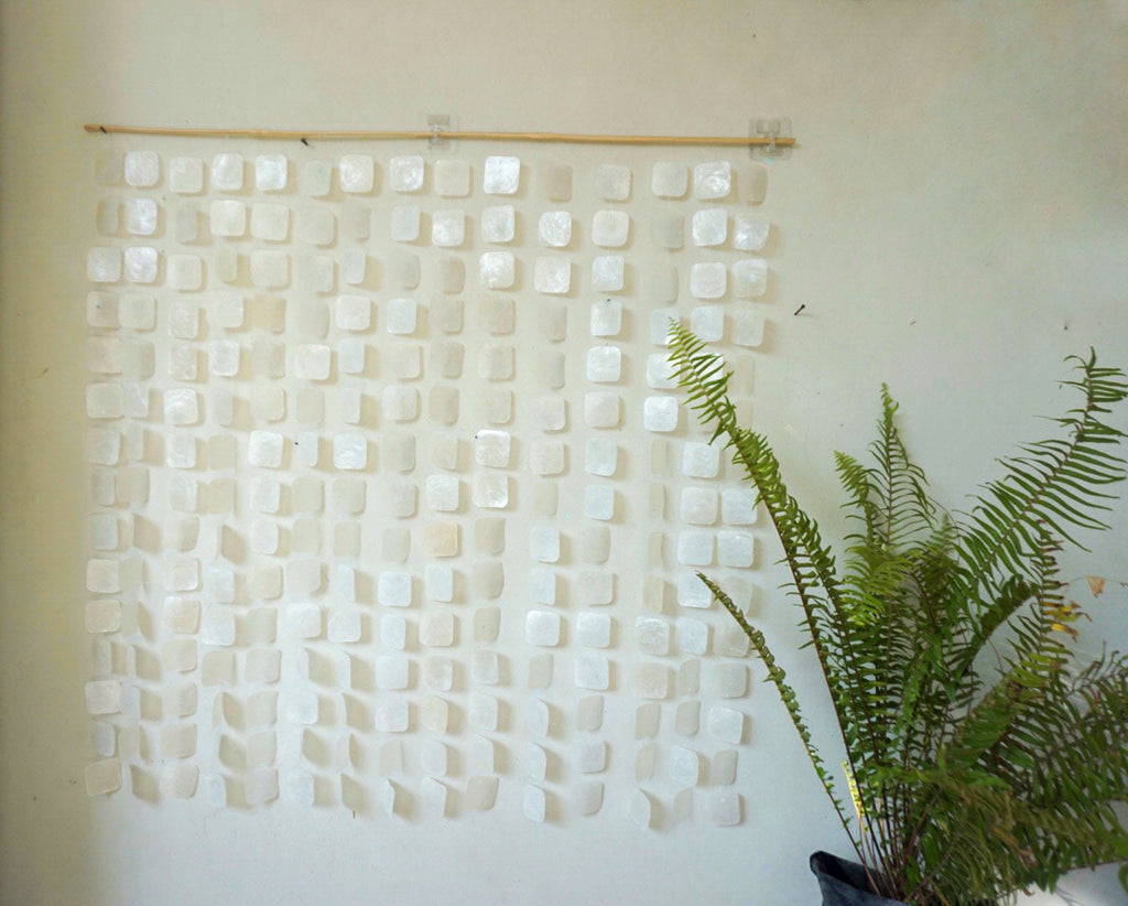 Square White capiz shell wall hanging | Beach house white shell wall hanging | Christmas boho wall hanging | Fall bohemian shell decor