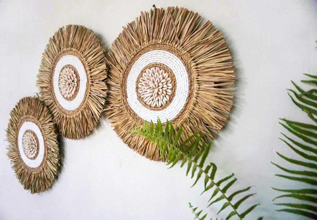Set of 3 White Seagrass Beads Wall Decor – Coastal Hanging