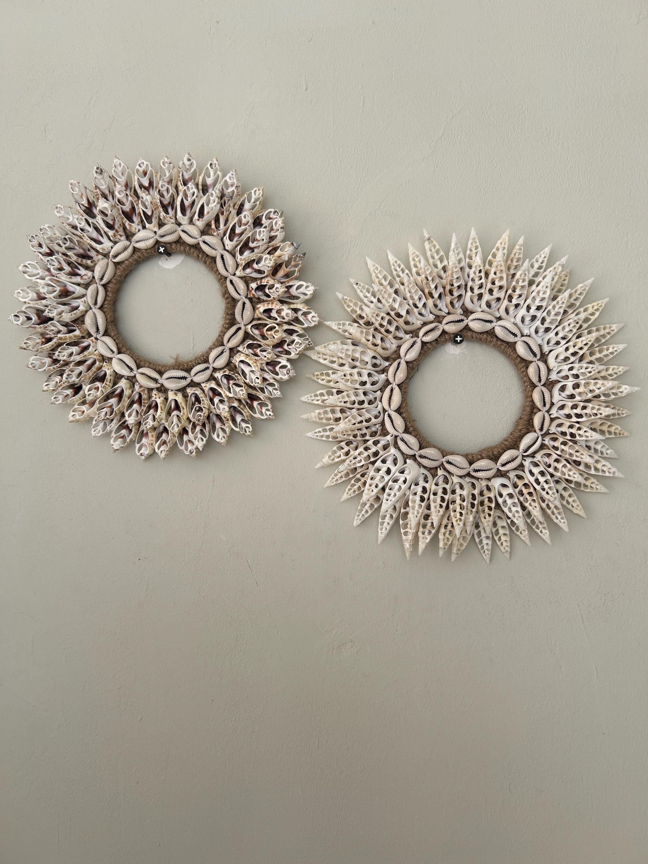 Bali art sea shells wall hanging | sea shells wreath | seaside shells wall hanging | beach house wall decor