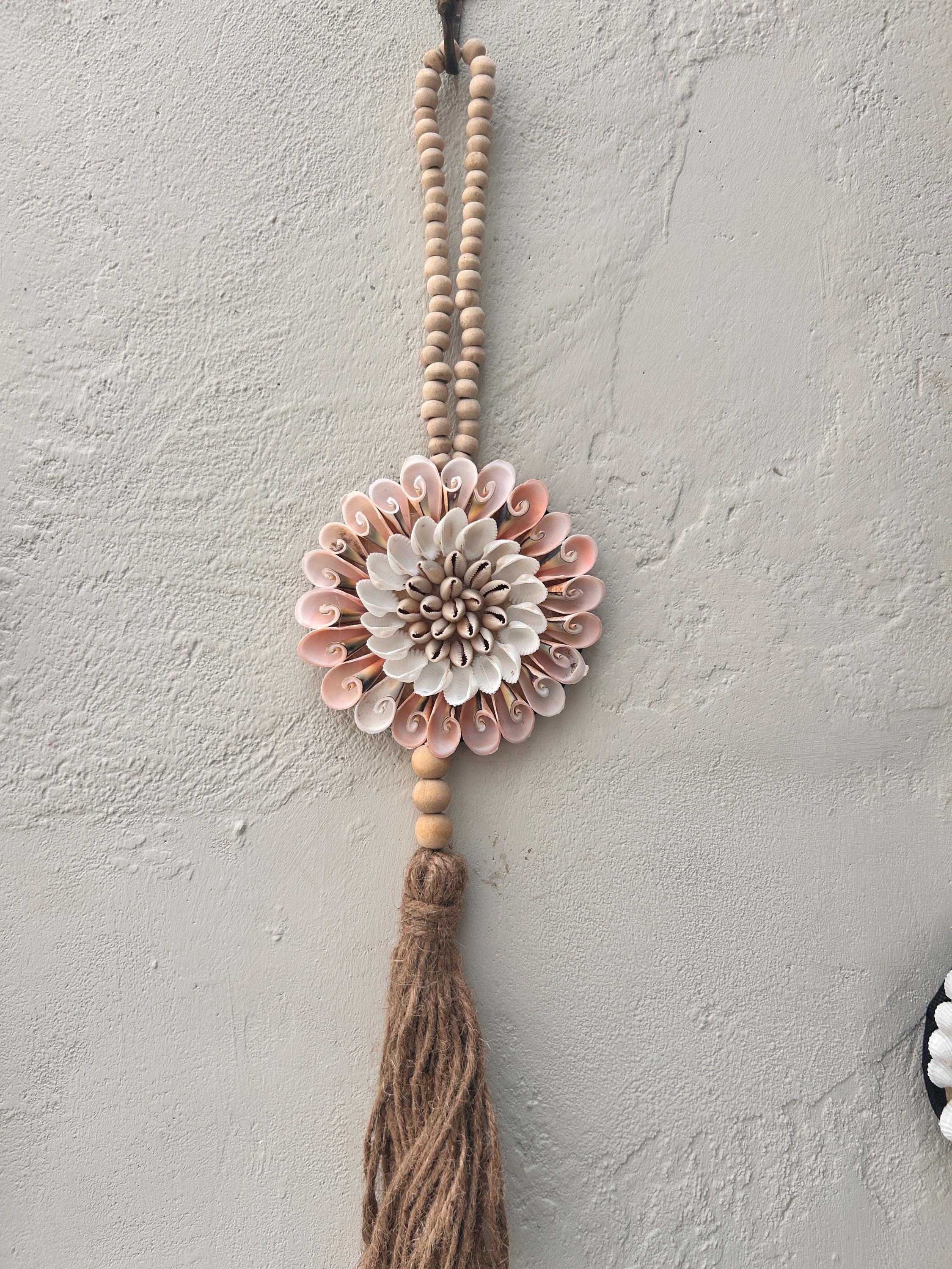 PART 2 Coastal Seashell Wall Hanging – Handmade Shell & Wooden Bead Tassel Decor, Boho Beach House Wall Art, Nautical Gift
