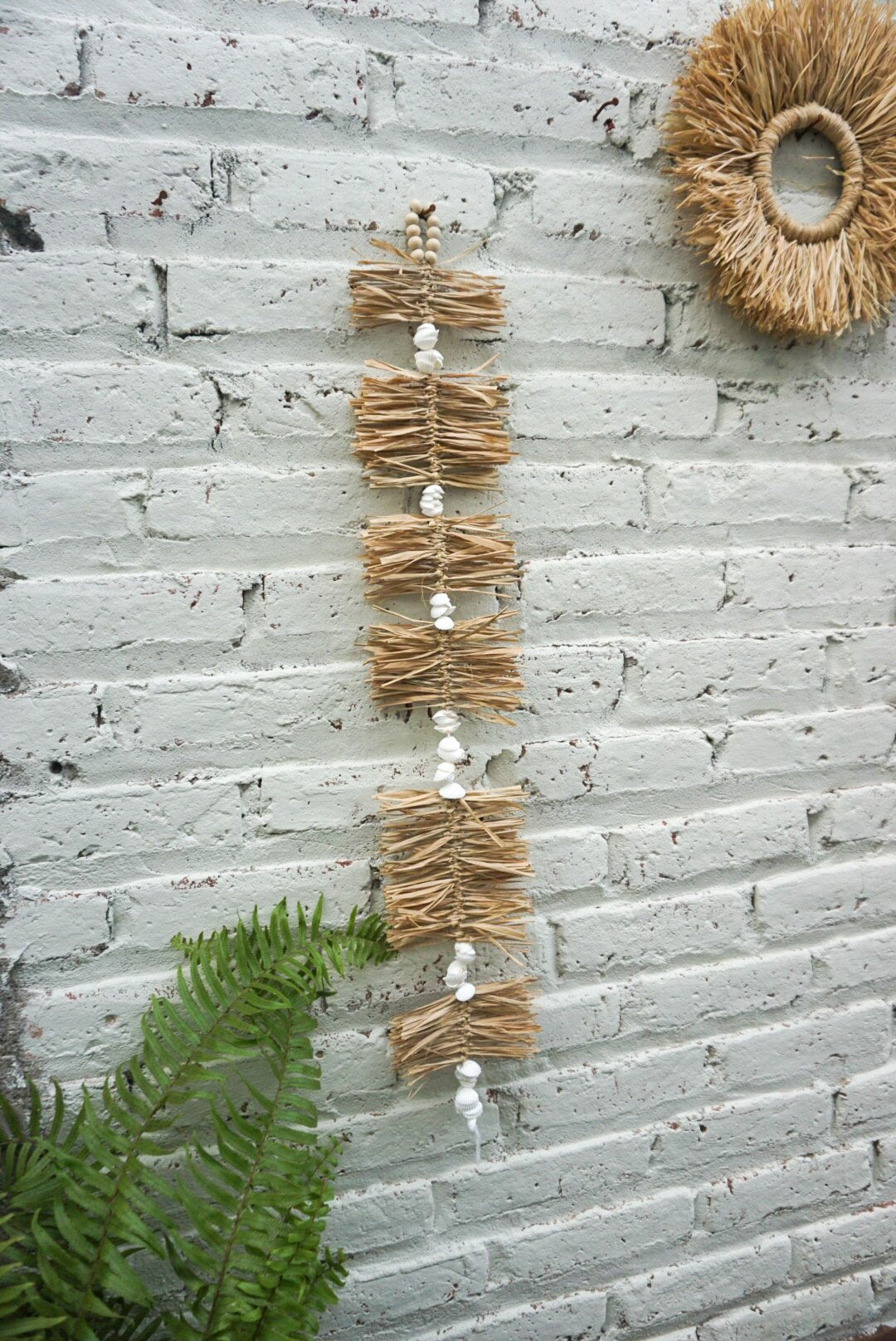 Mini Raffia & White Shell Wall Hanging – Boho Beach House Decor