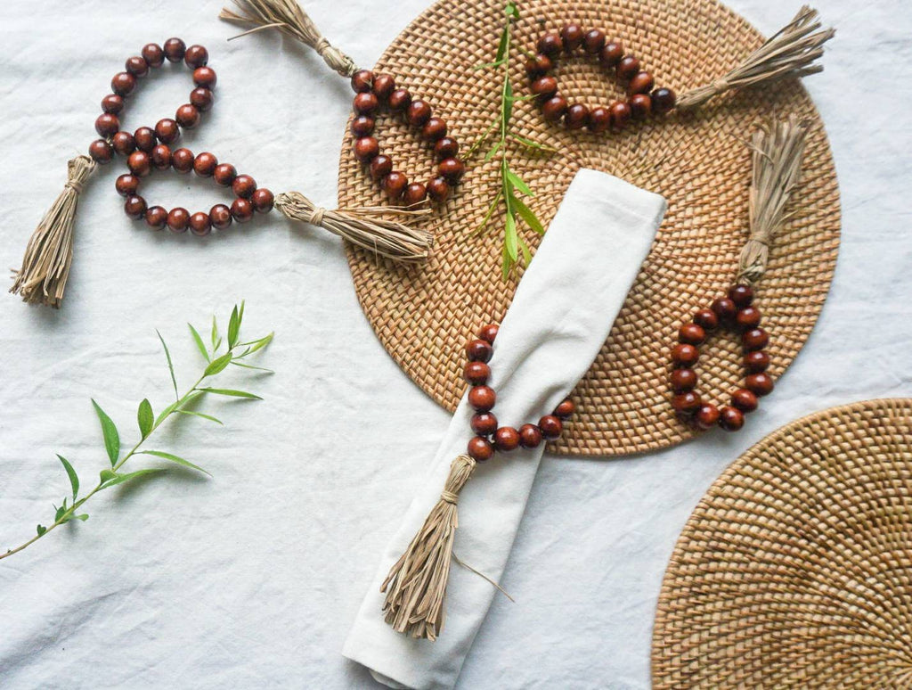 Wood beaded rustic napkin ring | boho wood beads napkin holder for wedding | farm house wedding napkin ring