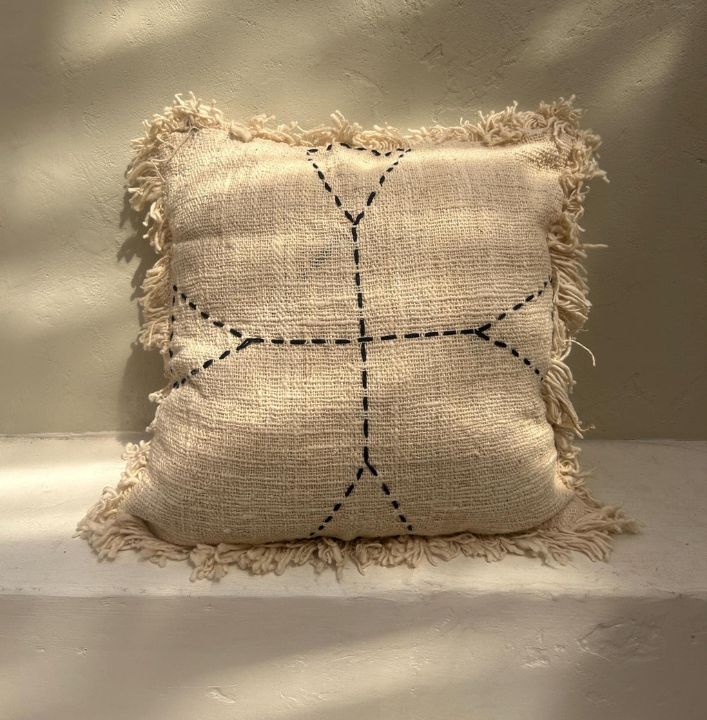 White Boho Pillow Cover with Fringe