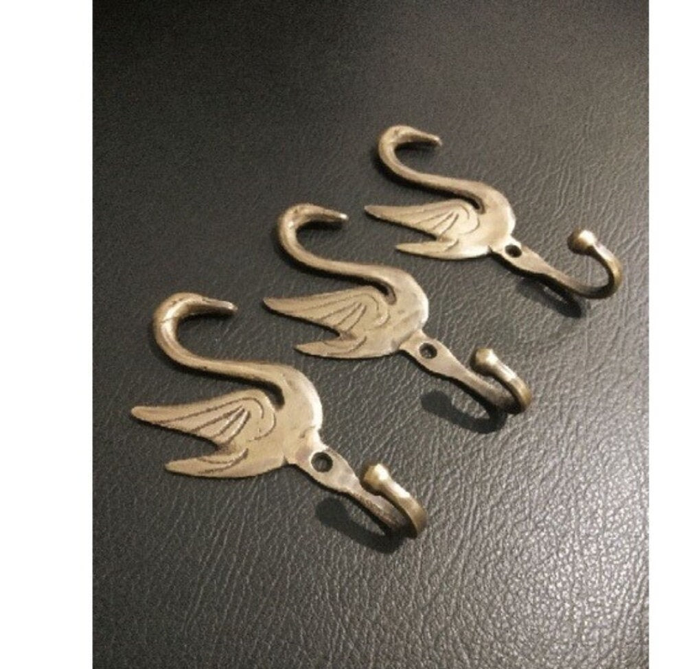 4 inches swan shape brass hook | 3 pieces solid brass hook | Set of 3 vintage look brass hook