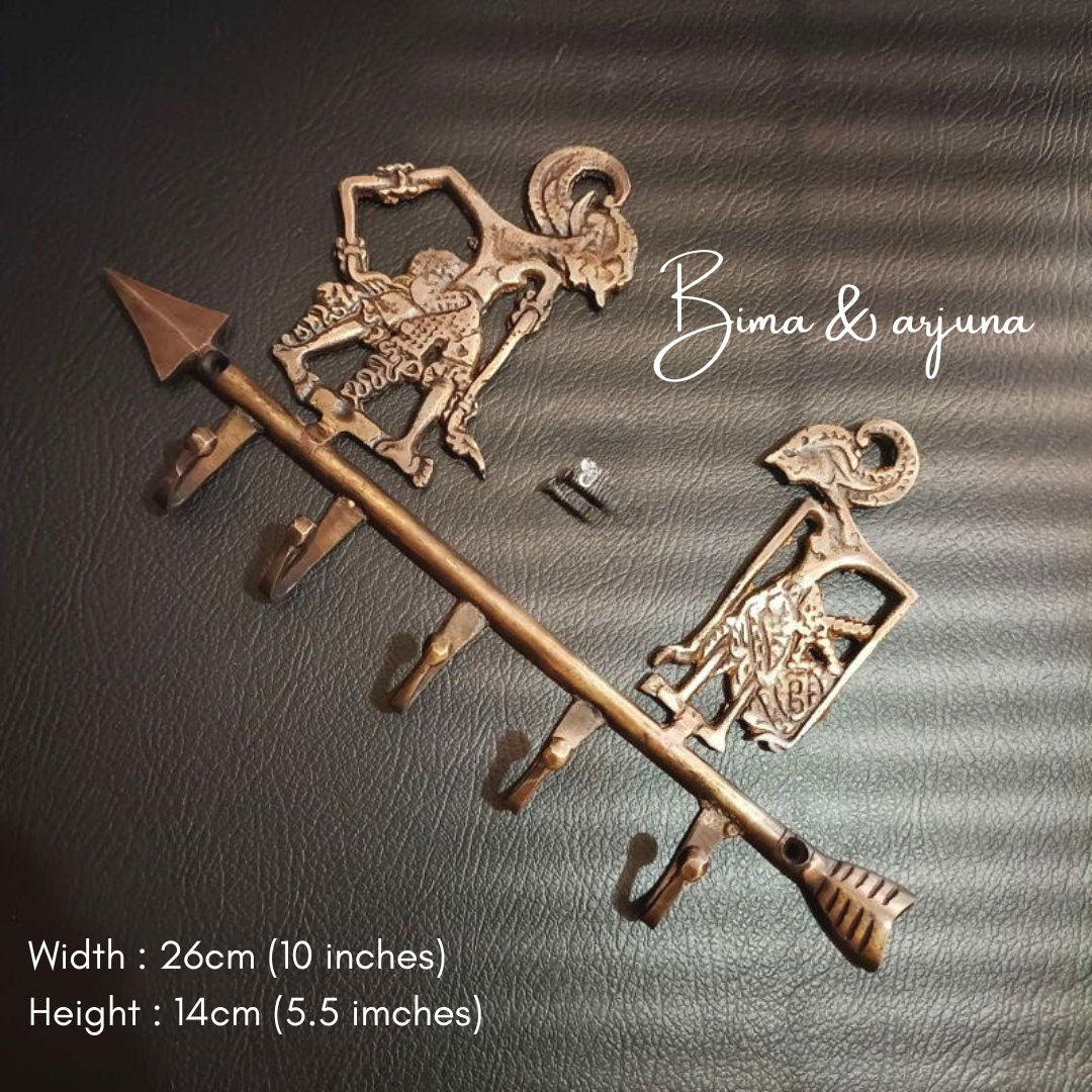BIMA and ARJUNA vintage brass hook | Javanese ethnic solid brass hook | Javanese Traditional figure brass hook | vintage look brass hook