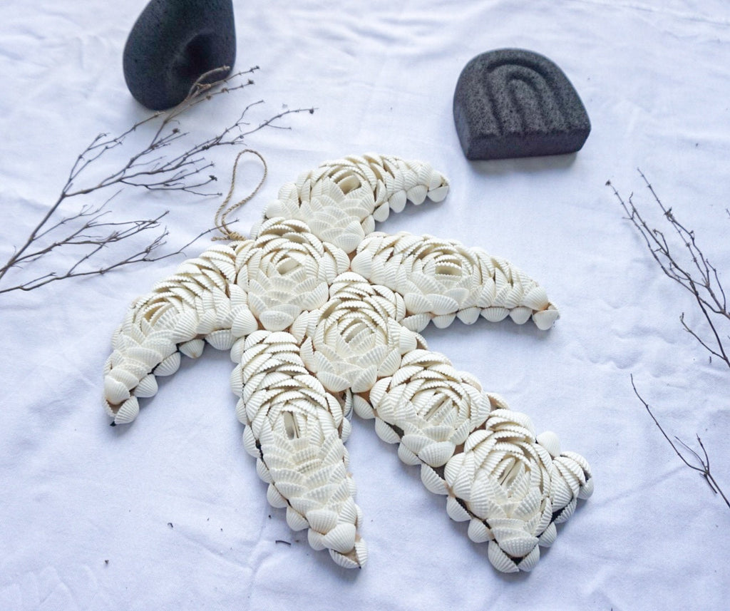 White shells flower wall hanging | sea shells palm shape wall decor | beach house wall hanging
