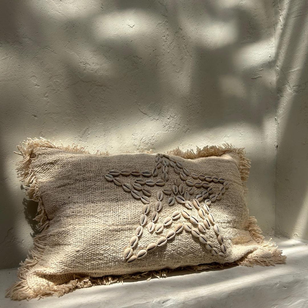 Boho White Shell Lumbar Pillow Cover