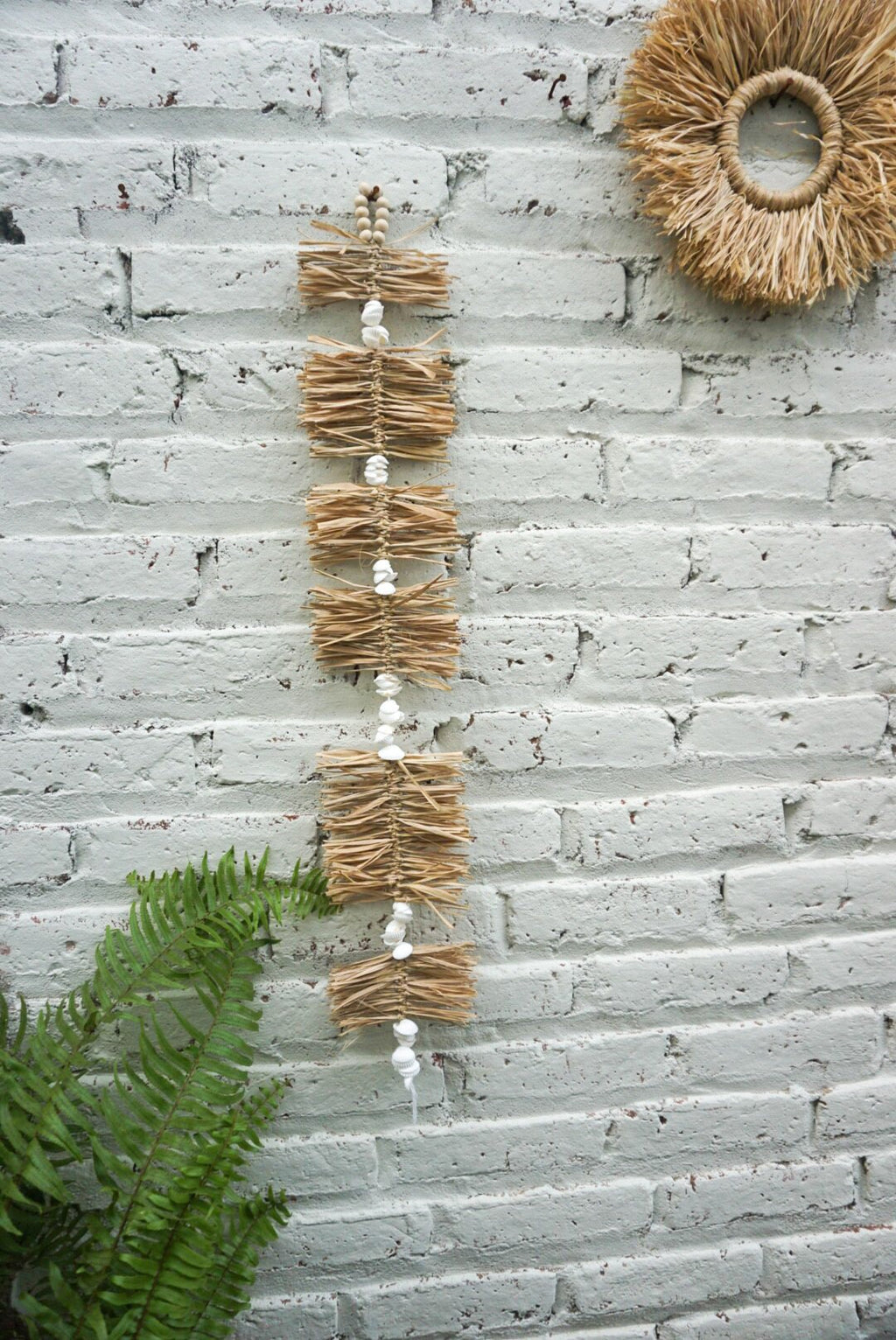 Mini Raffia & White Shell Wall Hanging – Boho Beach House Decor